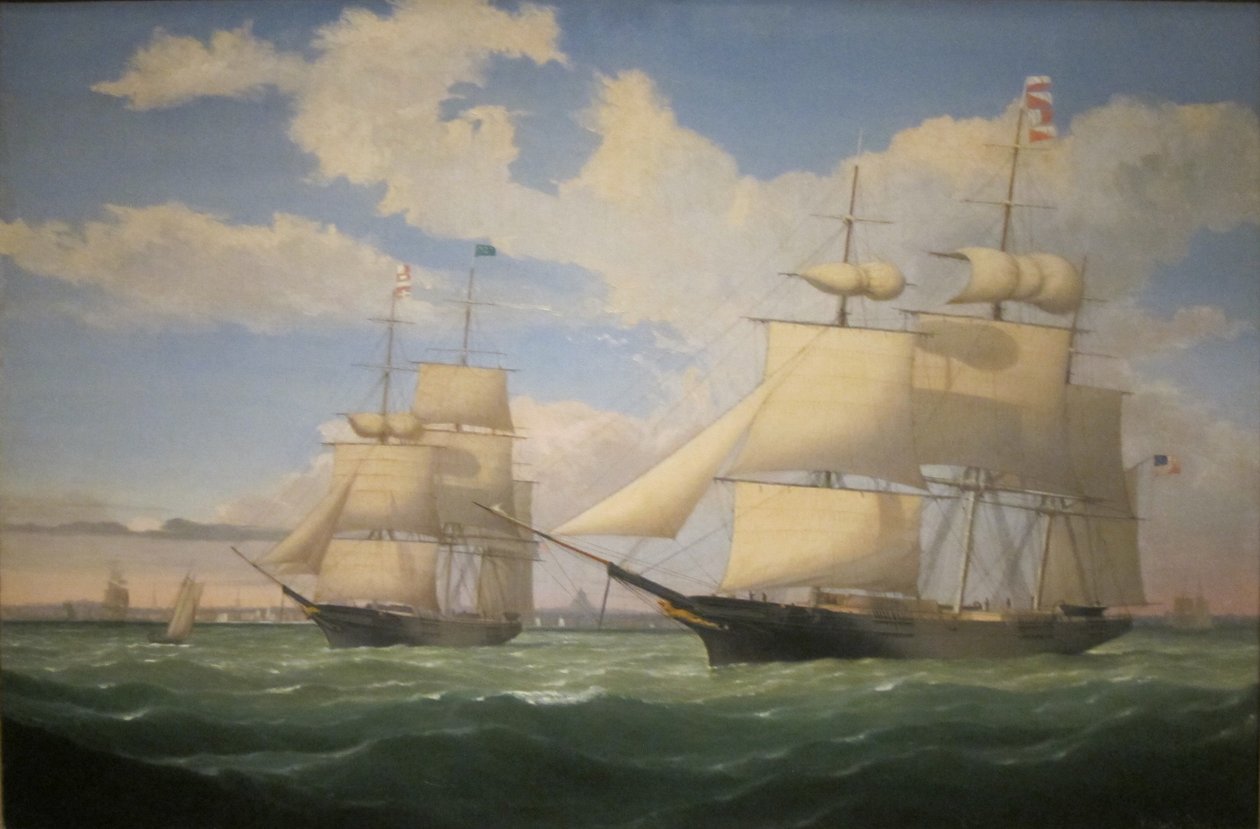 De schepen "Winged Arrow" en "Southern Cross" in de haven van Boston door Fitz Henry Lane