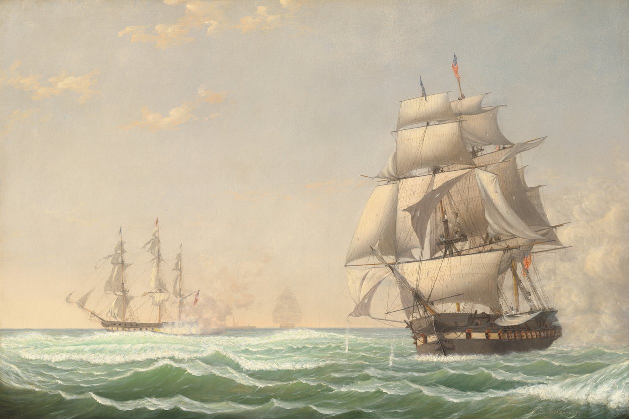 De Amerikaanse fregat "President" in gevecht met het Britse squadron, 1815 door Fitz Henry Lane