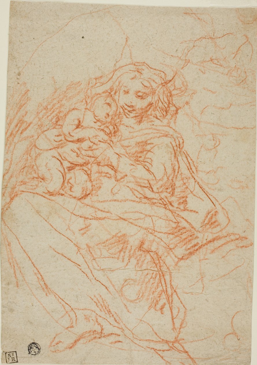 Maagd en kind (recto); Deel van altaarschets (verso) door Flaminio Torre