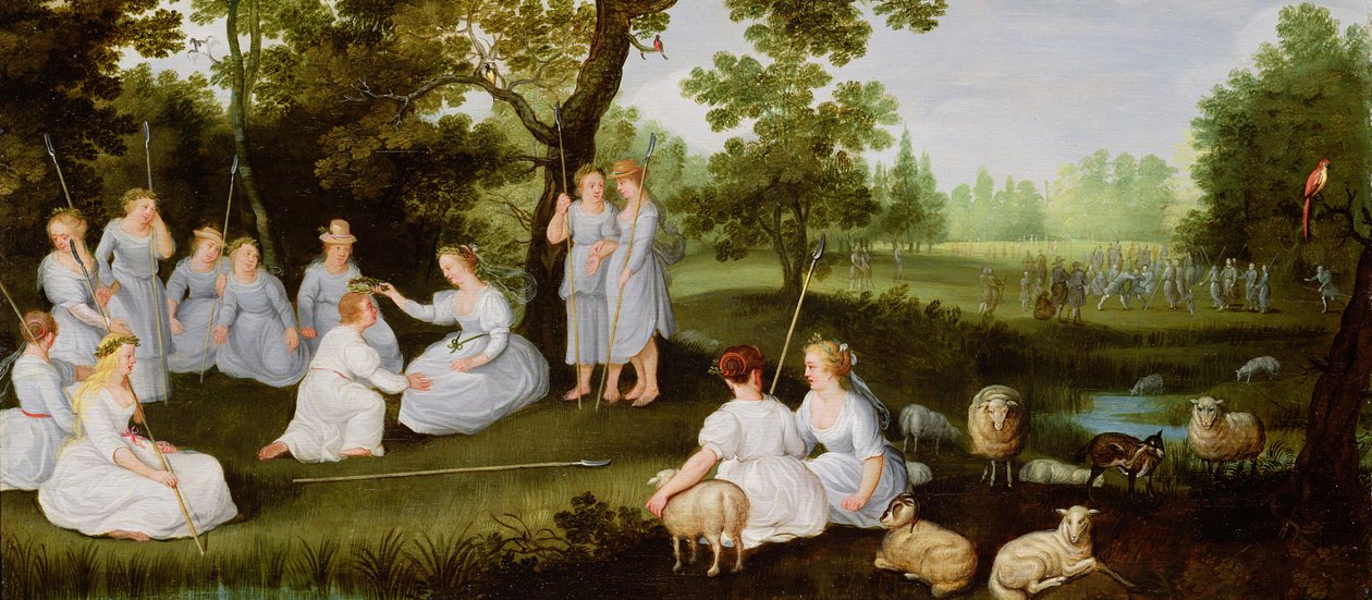 Landschap met herders en herderinnen door Flemish School