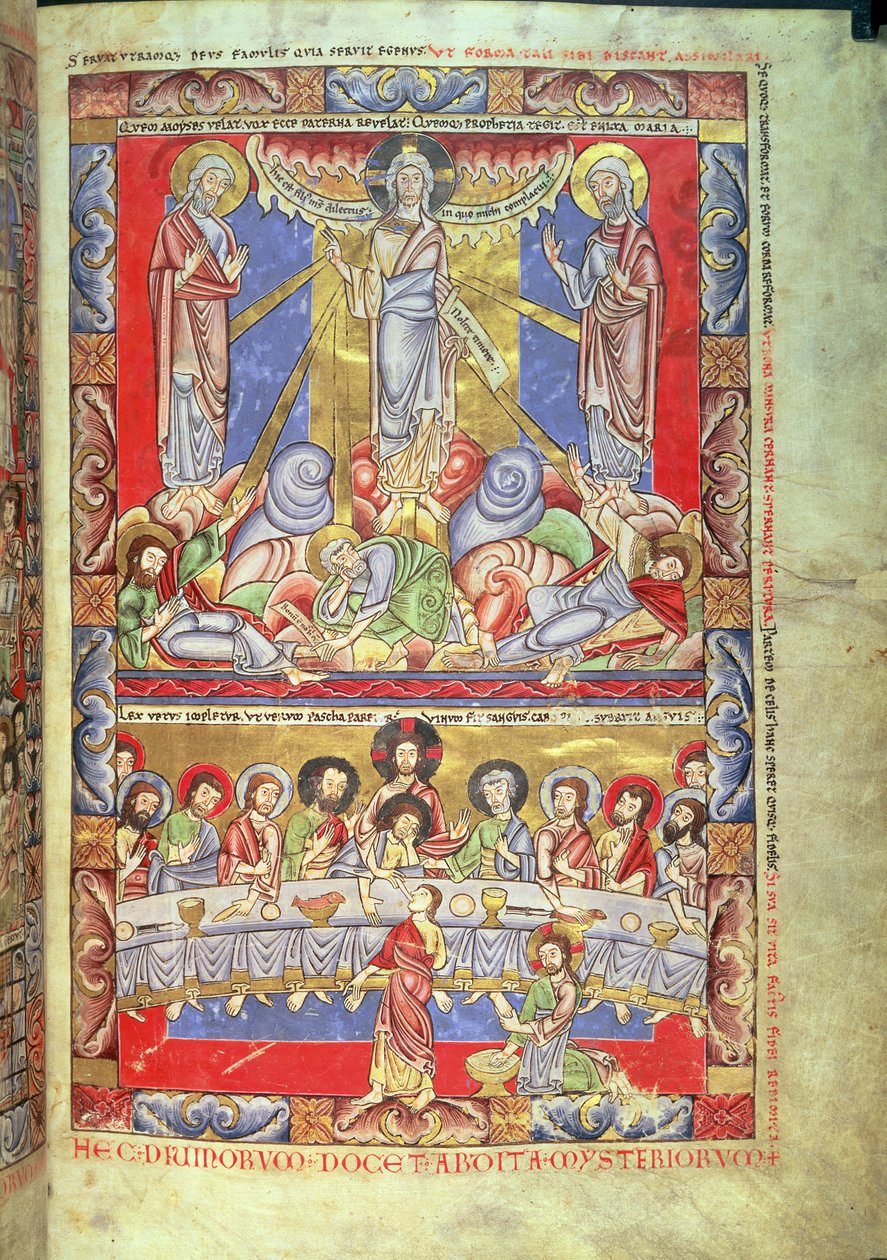 Transfiguratie, het Laatste Avondmaal, uit de Floreffe Bijbel, c.1156 door Flemish School