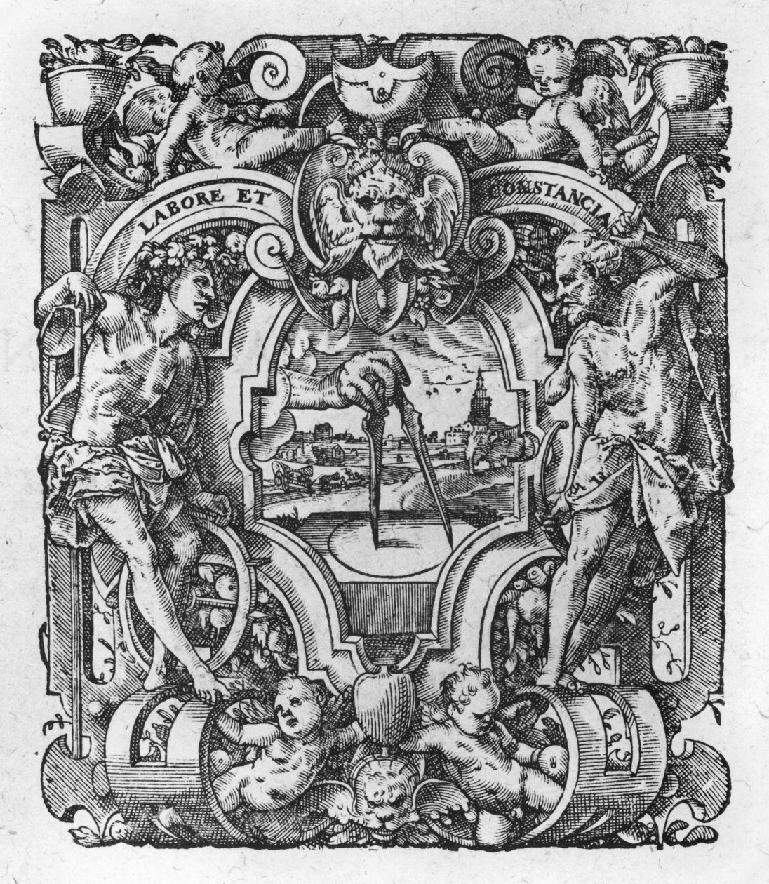 Christophe Plantins drukmerk, illustratie uit Werken van Tacitus, 1607 door Flemish School