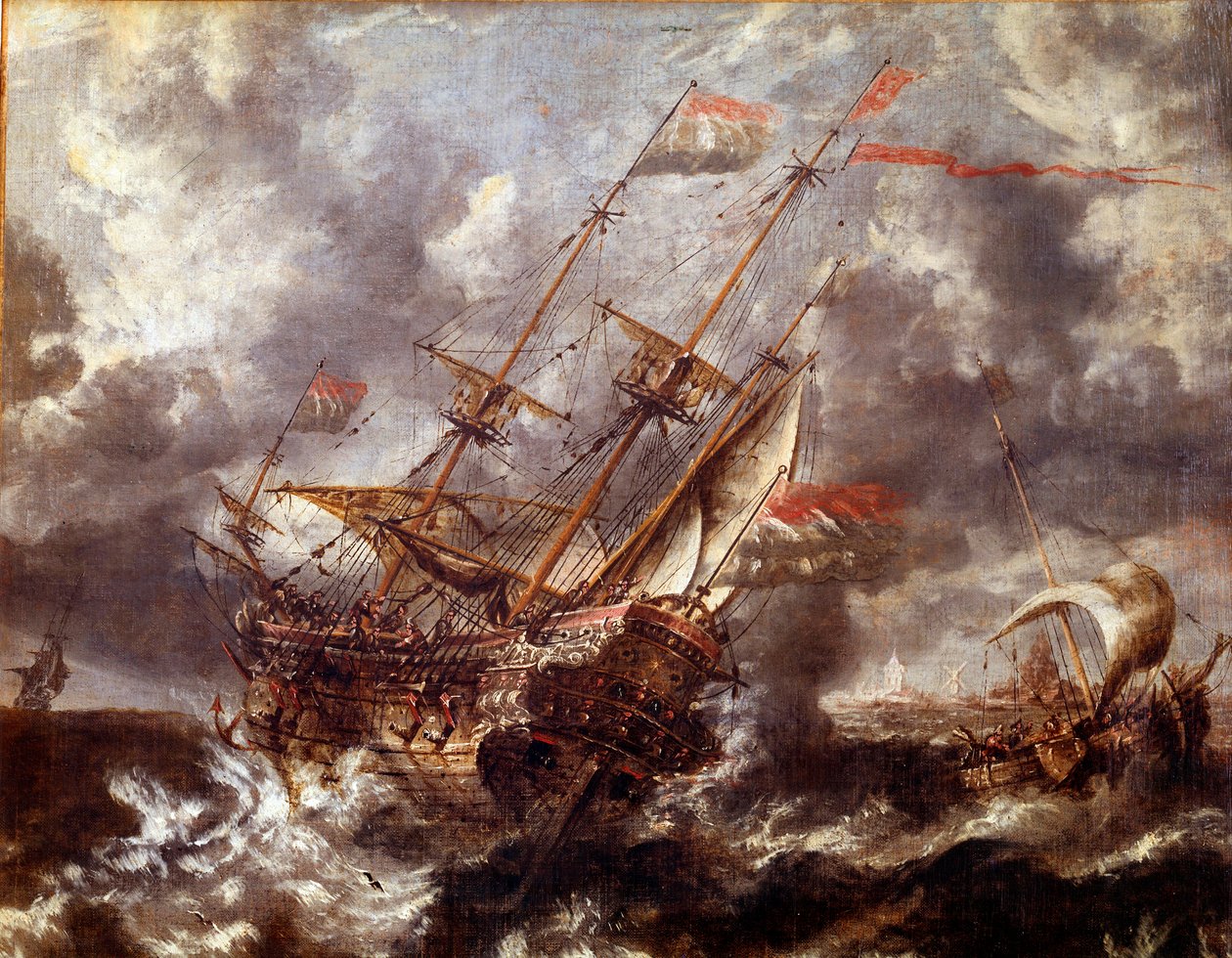 Nederlands schip zonder de storm door Flemish School