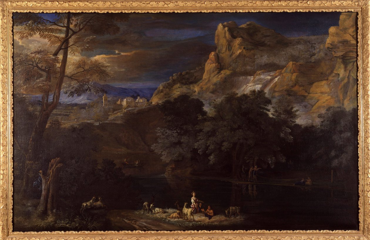 Vlaams schilderij van een landschap toegeschreven aan Van Bloemen door Flemish School