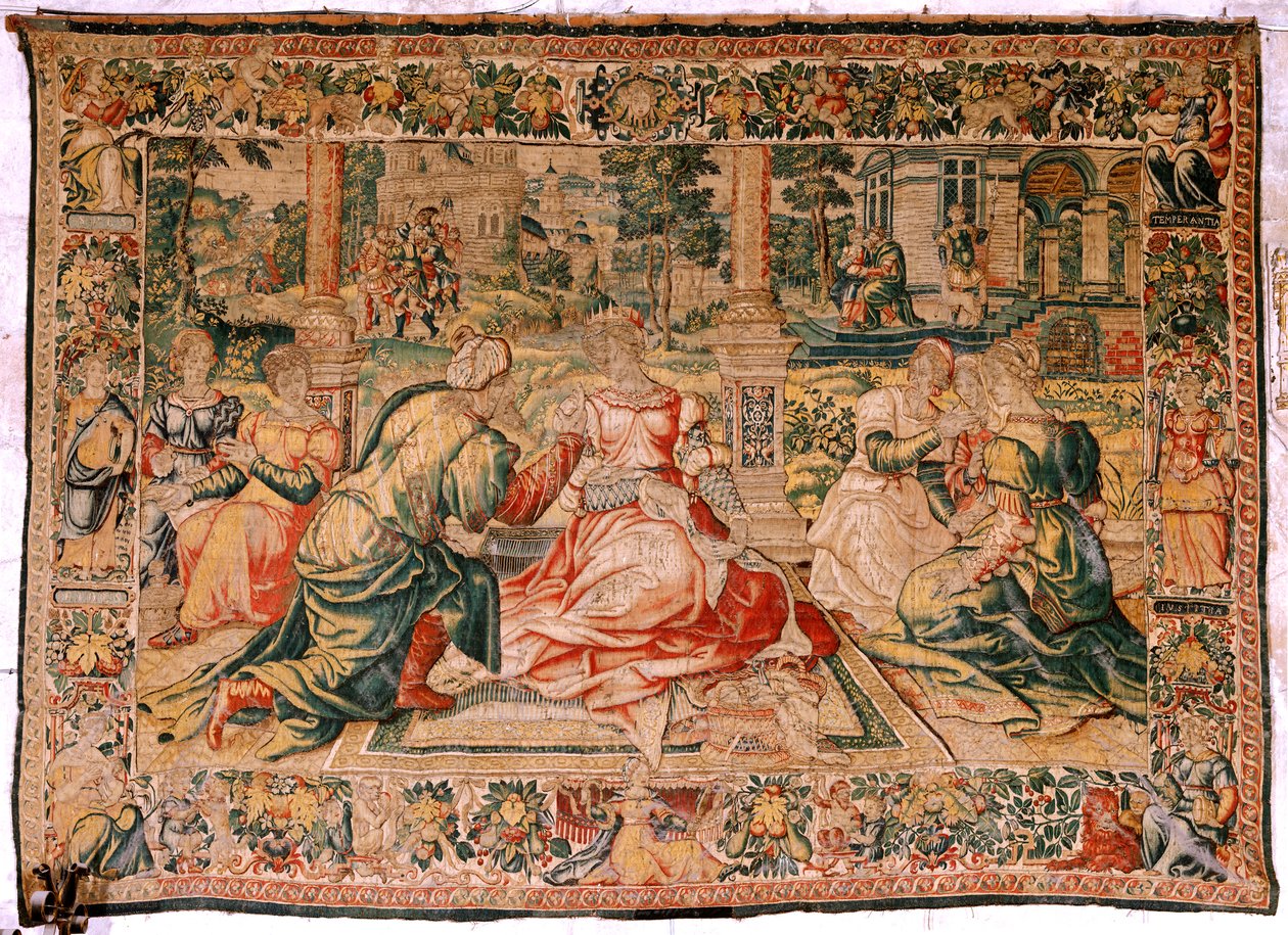Vlaamse wandtapijt. Serie Marcus Antonius en Cleopatra. Cleopatra en haar hof. Model Carton toegeschreven aan Pieter Coecke van Aelst. Atelier Brussel(?). Tweede helft van de 16e eeuw. Stof Zijde en wol. Afmeting 310 x 435 cm. Oorsprong door Flemish School