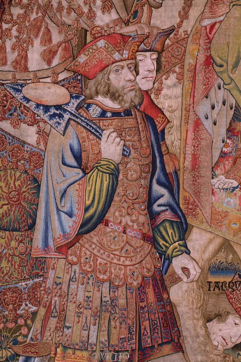 Vlaamse wandtapijt. Serie Moraliteiten: De deugd van de eerbewijzen. Ca 1520. (detail) door Flemish School