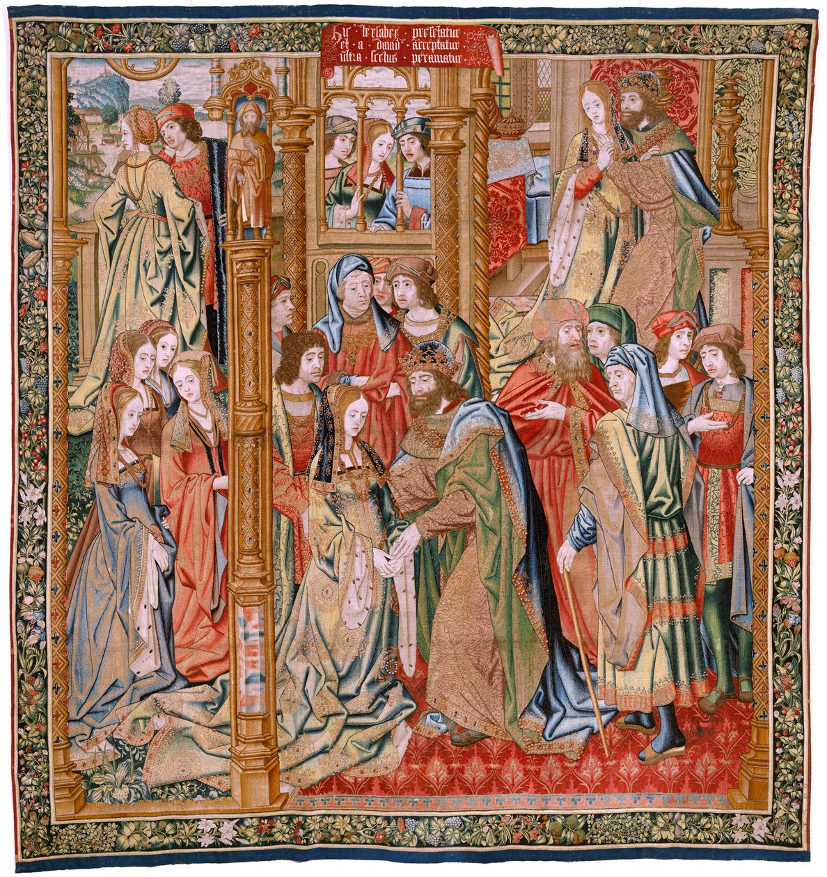 Vlaams wandtapijt. Serie De geschiedenis van David en Bathseba. Huwelijk van David en Bathseba. Tweede paneel van de serie. Model Anoniem. Manufacture Onbekend, Brussel. 1505. Stof Goud, zijde en wol. door Flemish School