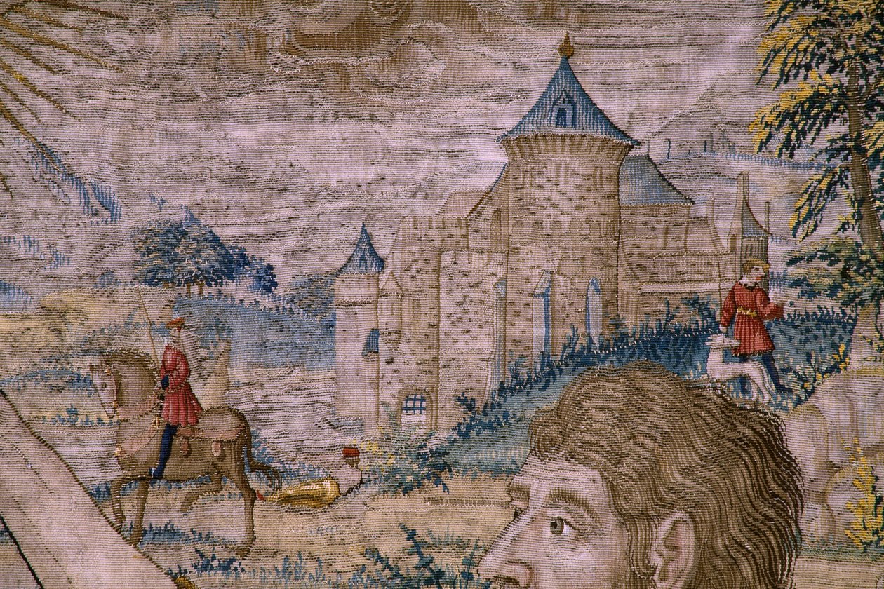 Vlaamse wandtapijt. Serie De geschiedenis van Johannes de Doper: De doop van Christus. Atelier van Brussel. 1515-1520. door Flemish School