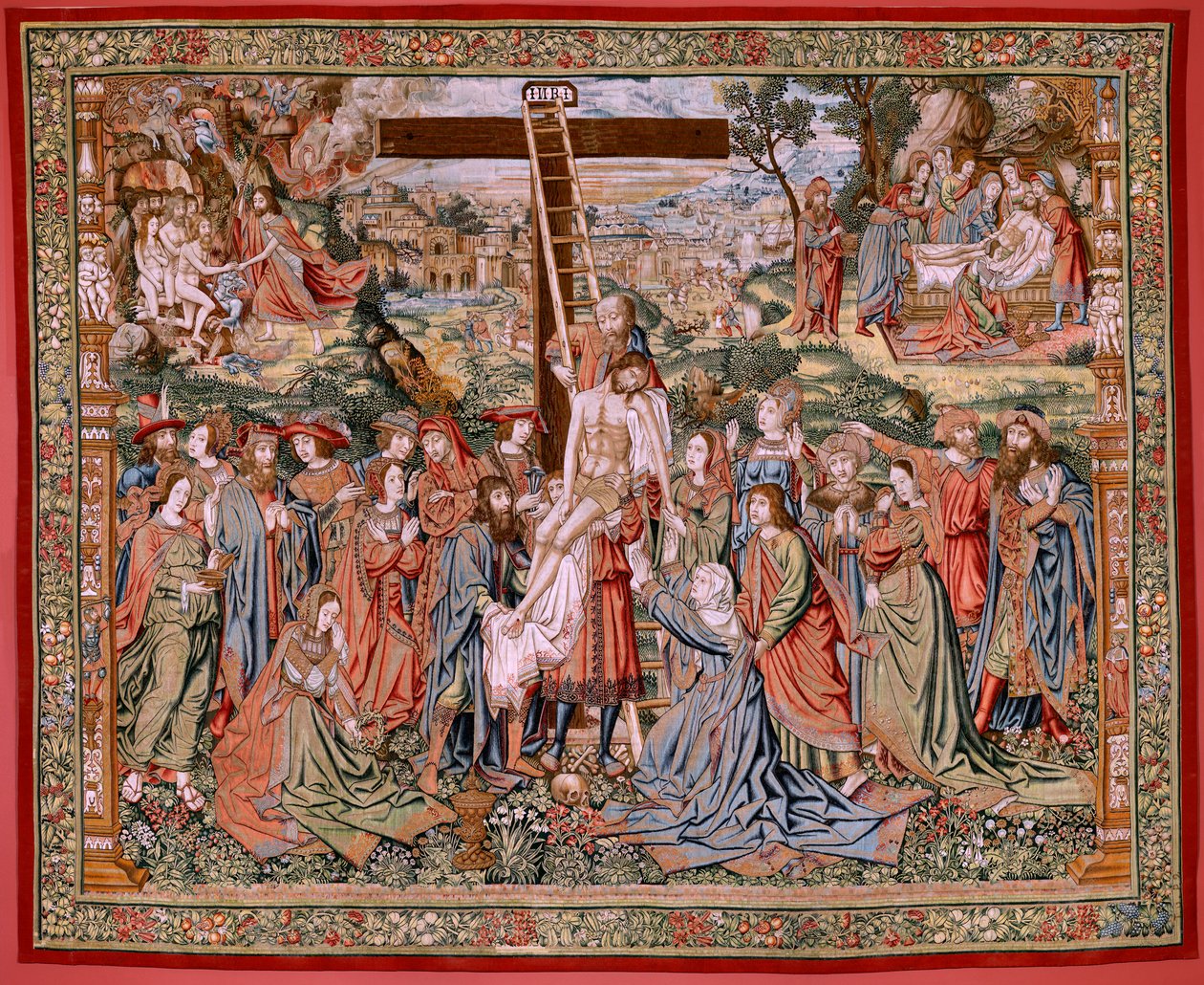 Vlaams wandtapijt. Serie De Passie van Christus. De kruisafneming. De tweede wandtapijtserie van de Passie van Christus behorend tot het Patrimonio Nacional. Model Tekenaar uit de kring van Jan van Roome. Manufacture Pieter va door Flemish School