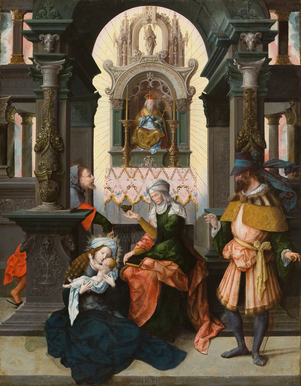 Heilige Familie met St. Anna en St. Joachim, 1525 door Flemish School