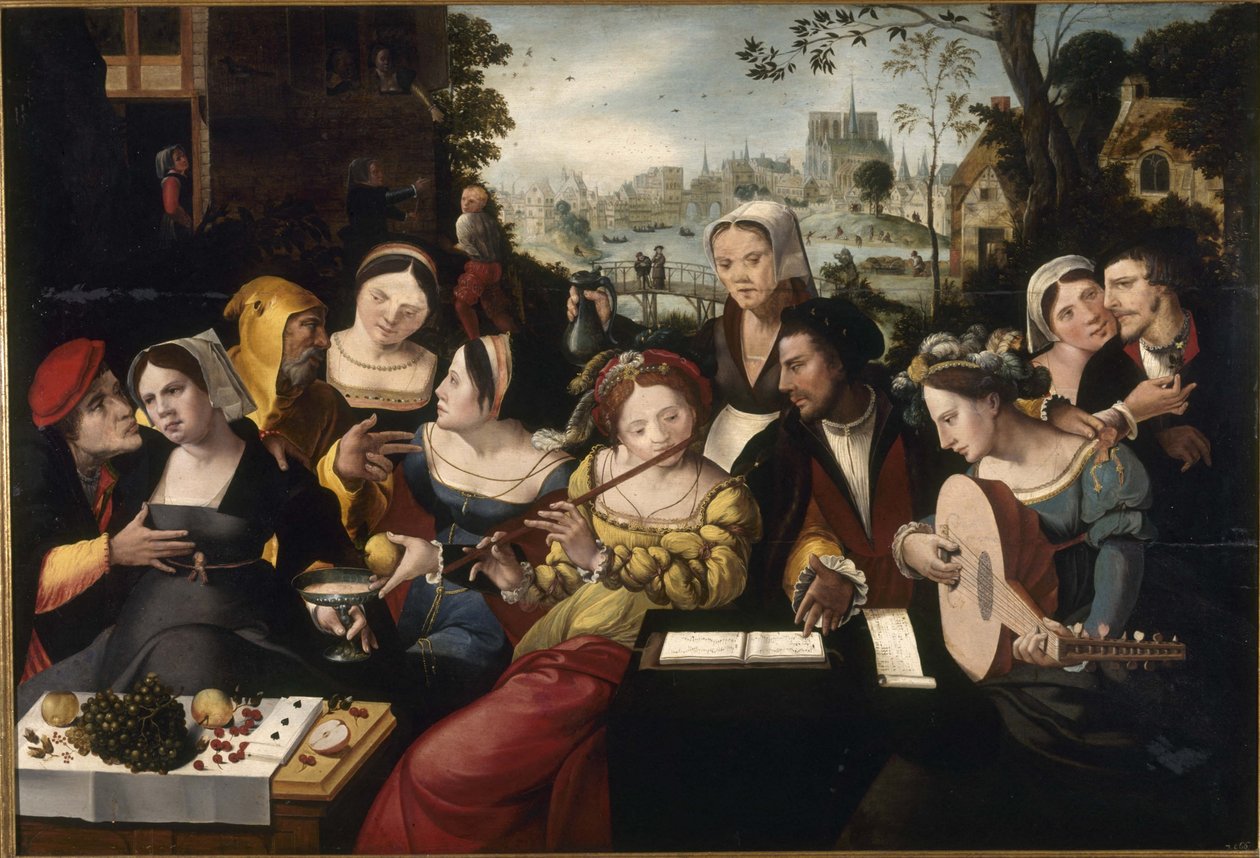 De verloren zoon tussen de courtisanes, ca. 1530 (olieverf op hout) door Flemish School