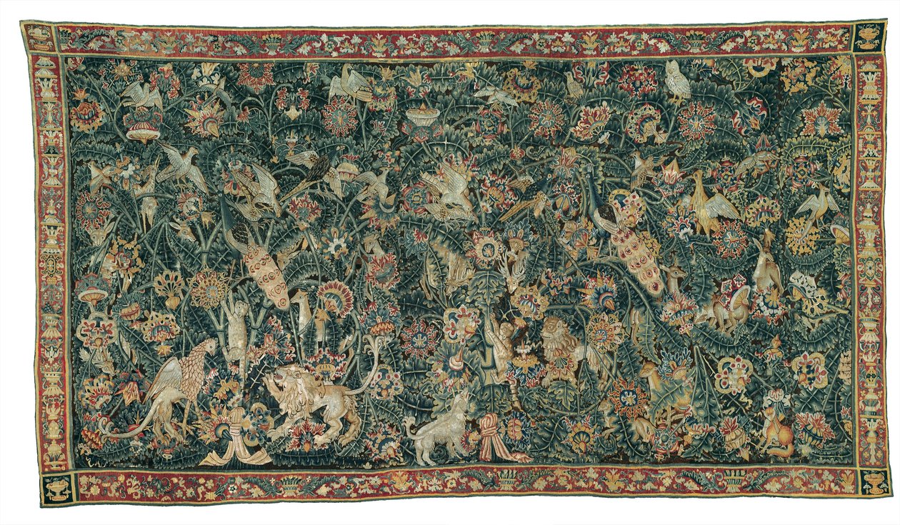 Grote bladverdeling met dieren en vogels, 1525-50 door Flemish School