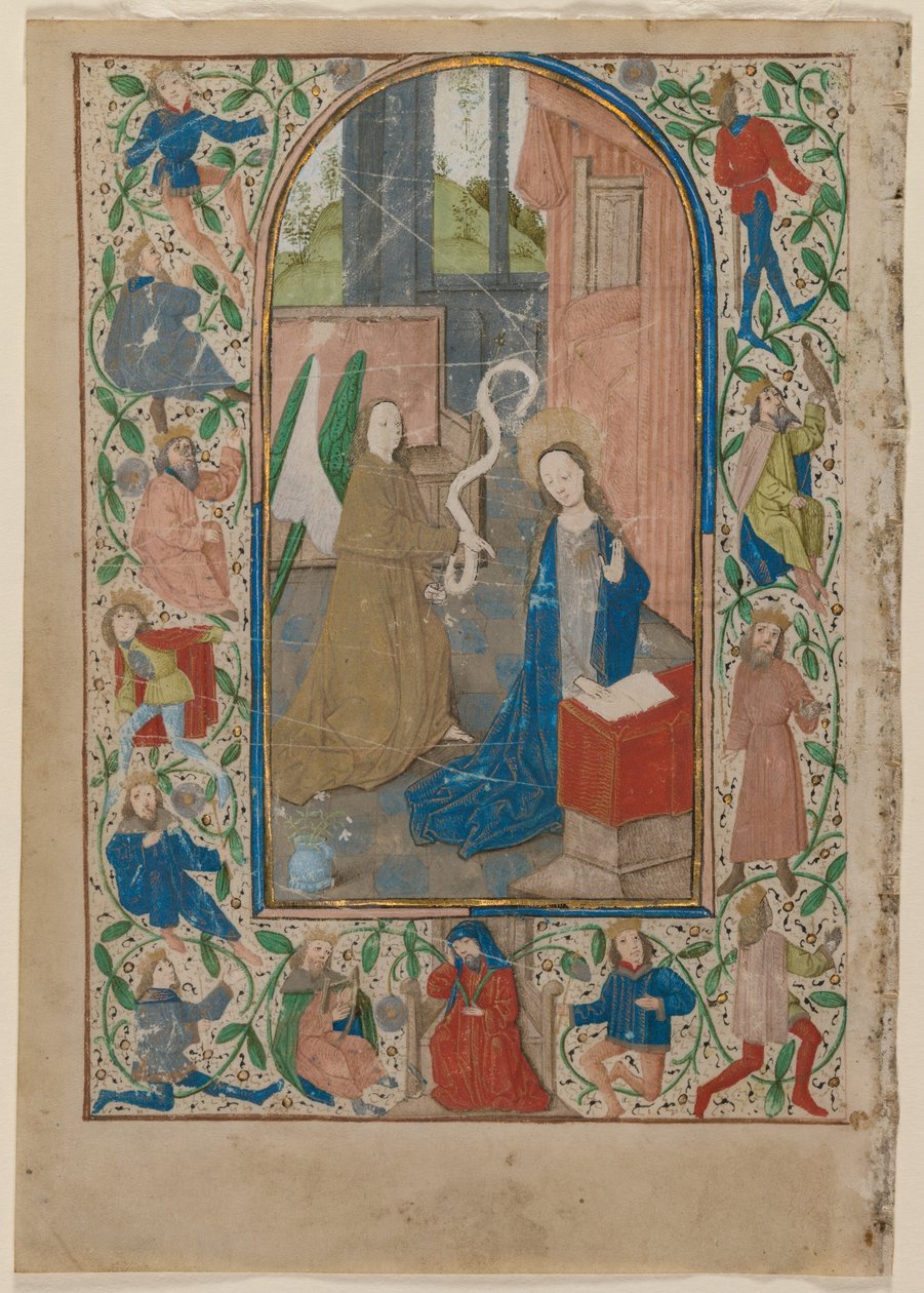 Blad uit een getijdenboek: De Aankondiging door Flemish School