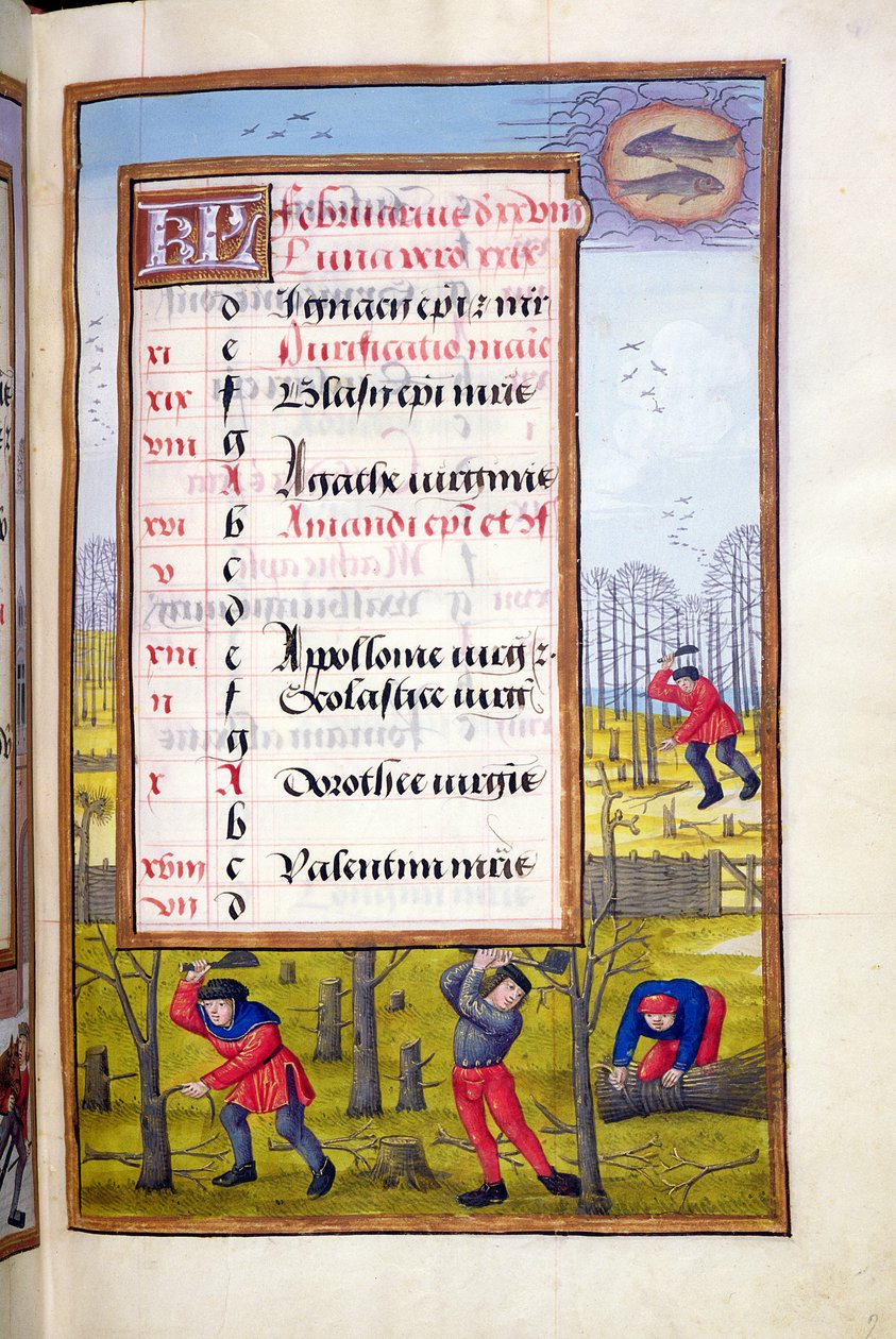 Bomen kappen en takken binden, uit een Getijdenboek, ca. 1500 door Flemish School