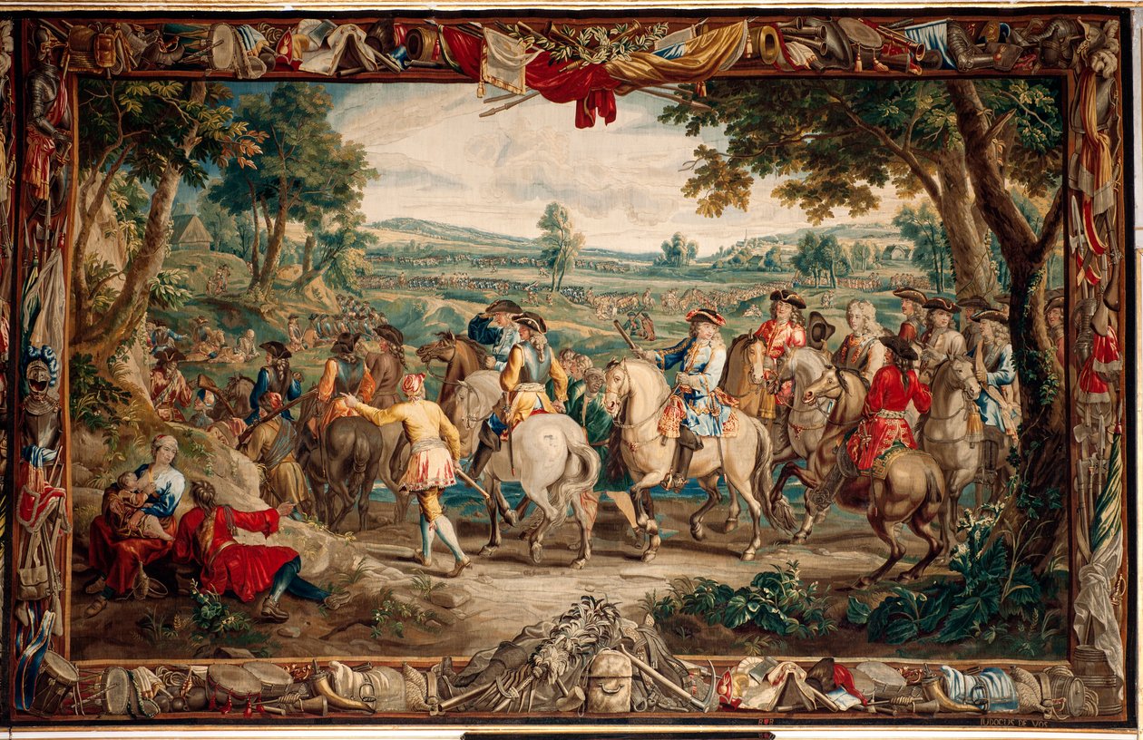 Paleis. Vlaamse wandtapijt. Brussel atelier Judocus De Vos. Ontwerp Lambert De Hondt. De mars. Ca 1715 - 1724. door Flemish School