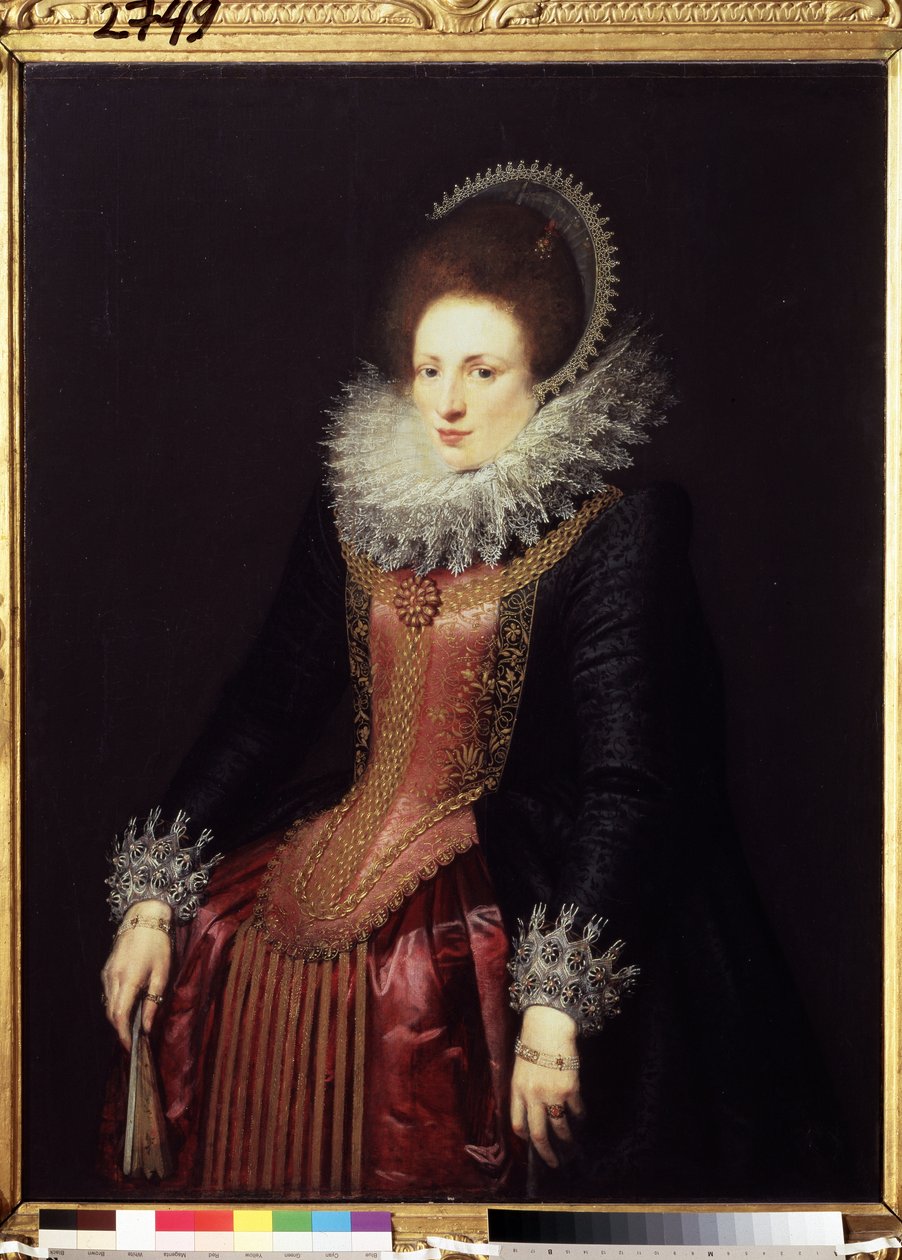 Portret van een dame met een waaier door Flemish School