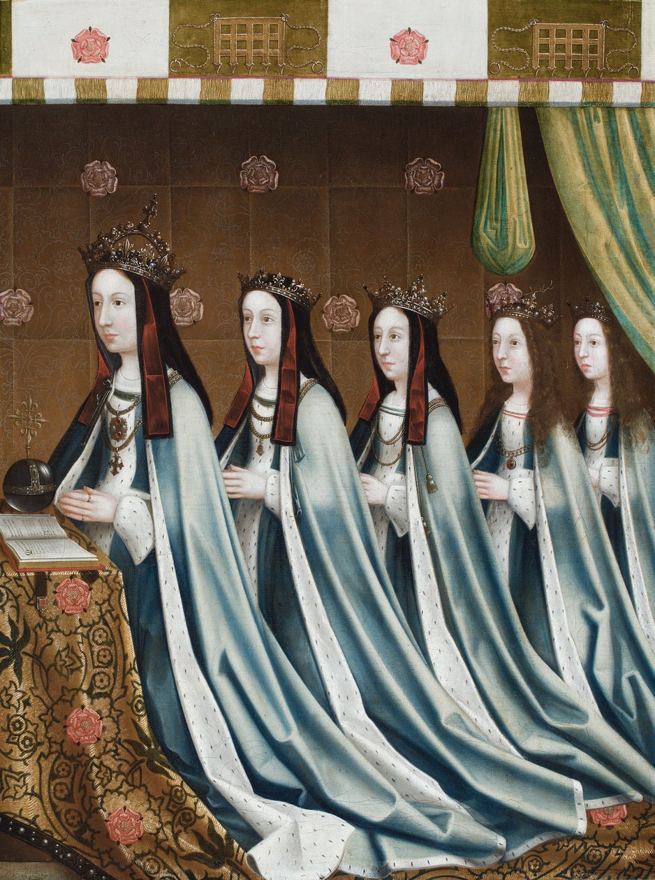 Portretten van Elizabeth van York, koningin van Engeland met haar vier dochters Margaret, Elizabeth, Mary en Catherine, ca. 1510 (olieverf op doek) door Flemish School