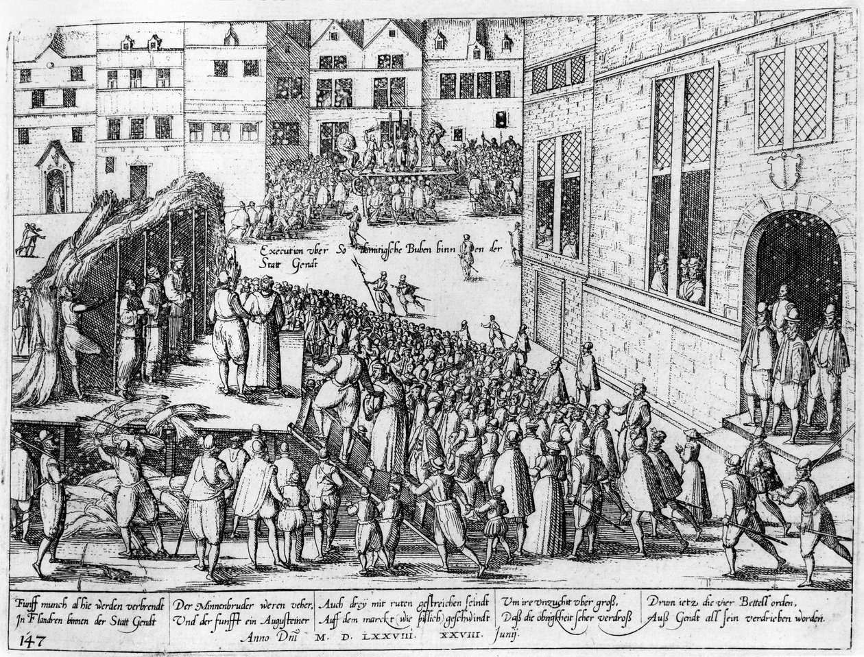 Scènes van de Spaanse Inquisitie in Gent, juni 1578 door Flemish School