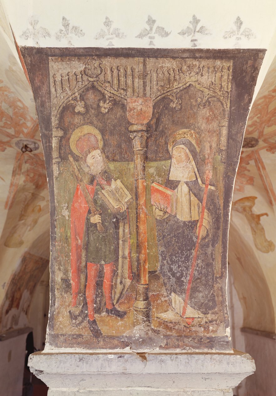 St. Bavo en St. Amalberga van Maubeuge, muurschildering uit de crypte, c.1480-1540 door Flemish School
