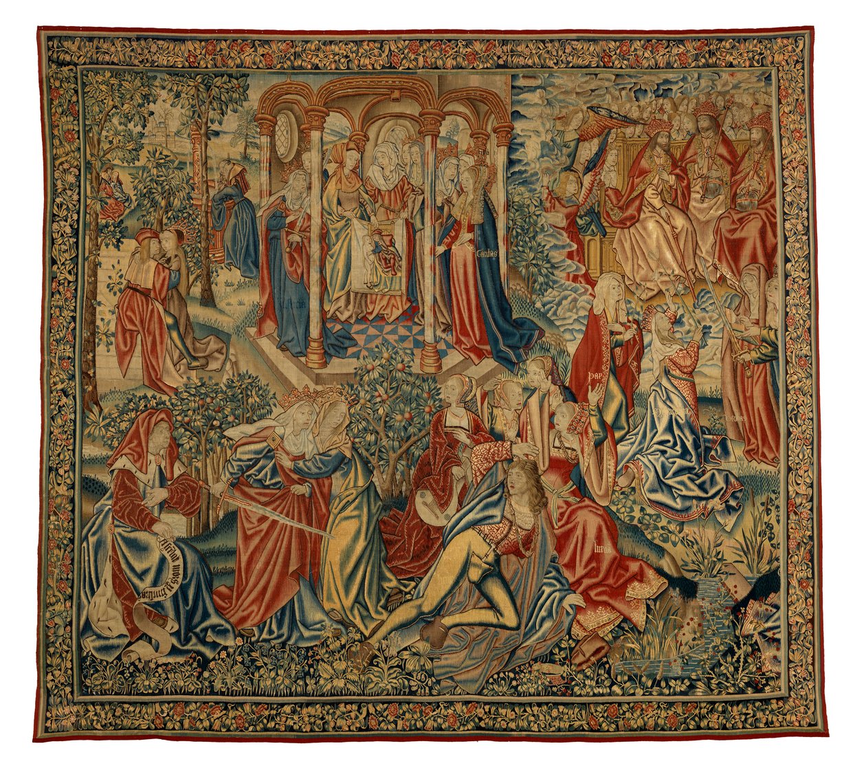 Wandtapijt, Een Morele Allegorie van de Mens of Gerechtigheid die de Mens Aanvalt, gemaakt in Vlaanderen, België, circa 1500 door Flemish School