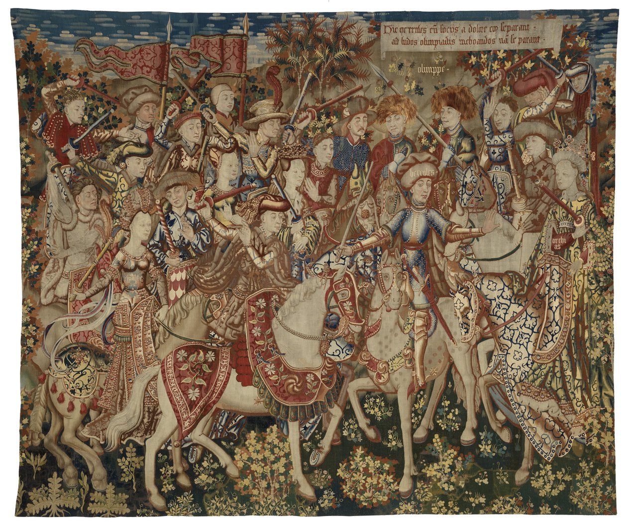 Wandtapijt met Hercules en zijn metgezellen op de berg Olympus, mogelijk gemaakt in Doornik, ca. 1465-70 door Flemish School
