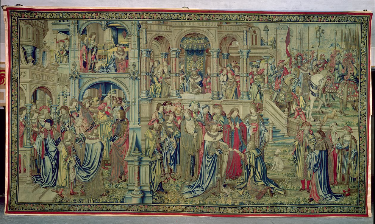 De Dood van het Kind en de Koning wordt Overwinning Beloofd, Wandtapijt van David en Bathseba, ca. 1510-15 door Flemish School