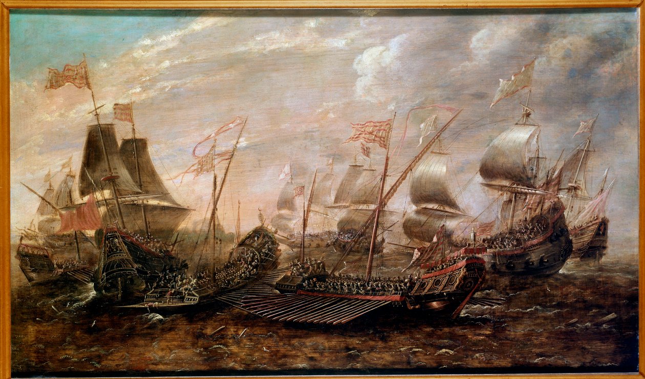 De Onoverwinnelijke Armada Zeeslag waarbij de Spaanse Armada werd verslagen door de Engelse vloot in augustus 1588, Vlaamse school door Flemish School