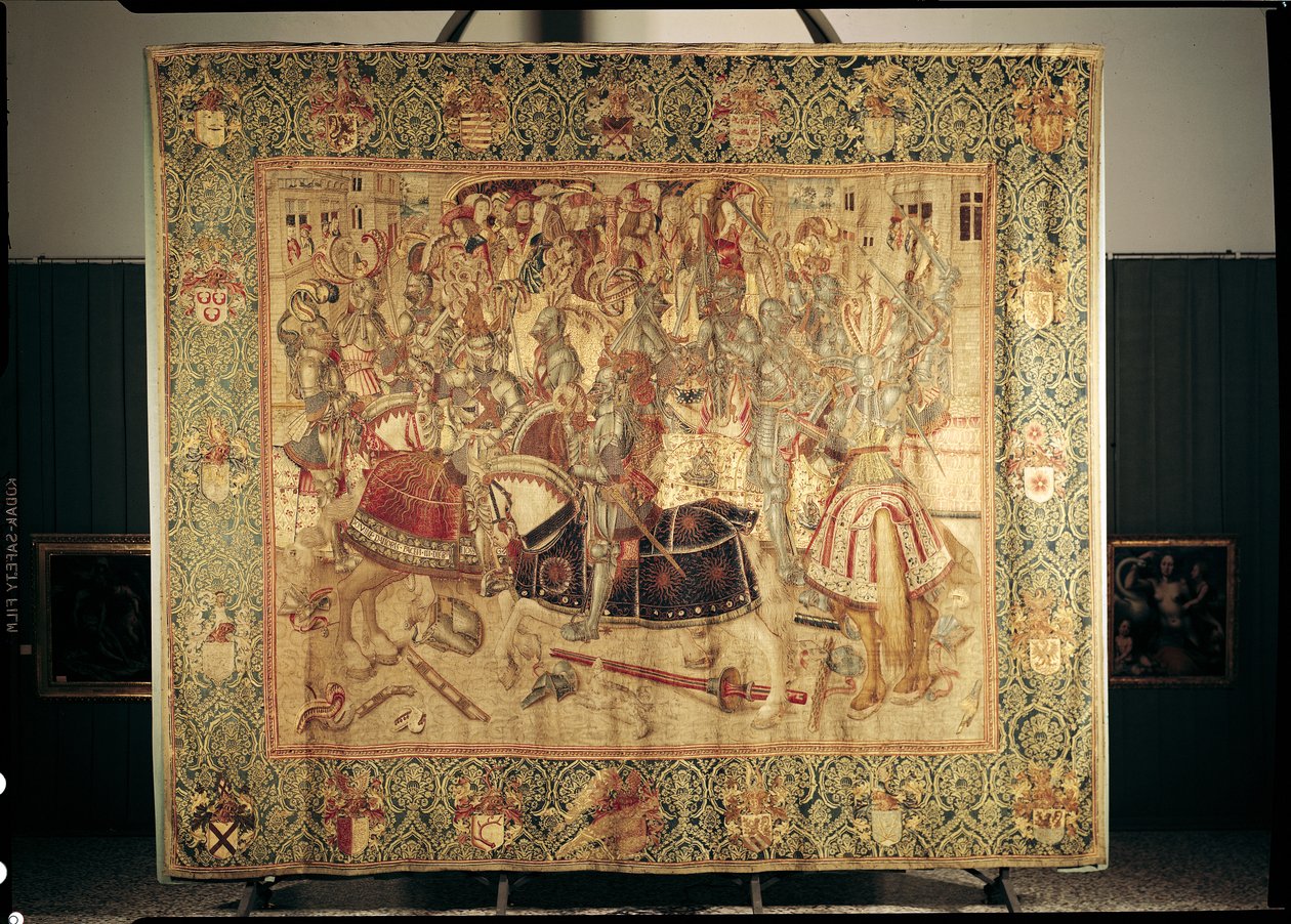 Het toernooi, verticale weefgetouw tapijt uit de Brusselse werkplaats, c.1497 door Flemish School