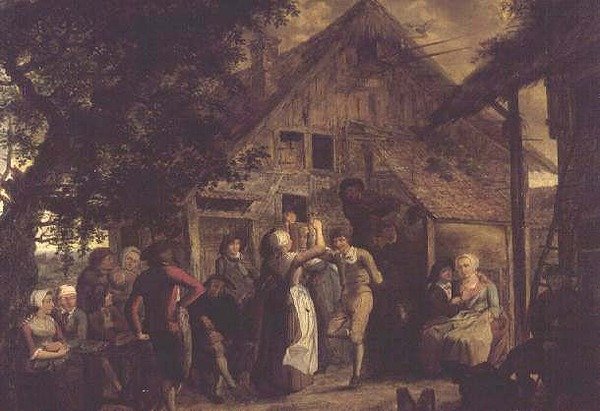 Dorpsbewoners die Feesten buiten een Boerderij door Flemish School
