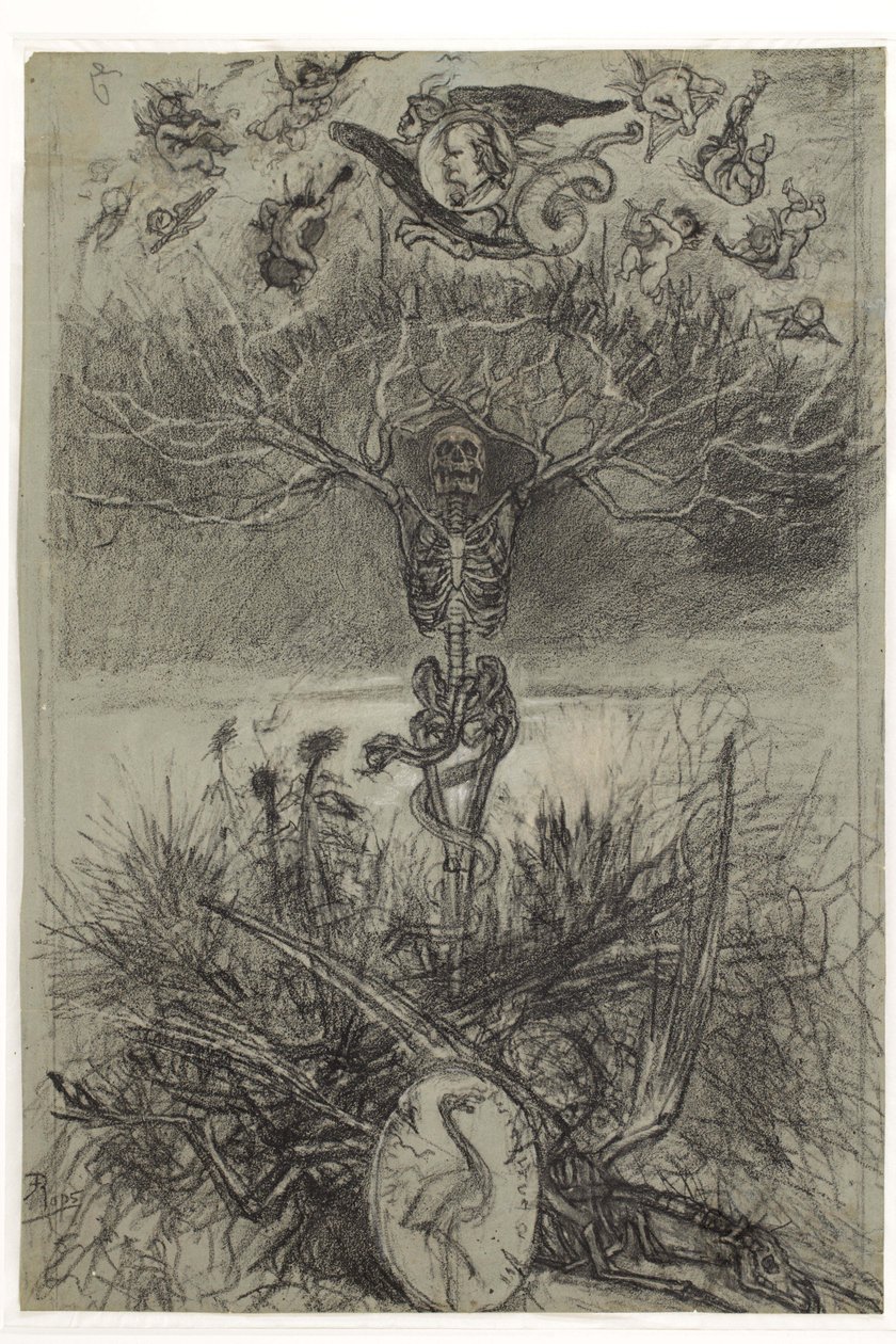 Dutch: Definitieve tekening voor het frontispice Les Epaves van Charles Baudelaire door Félicien Rops
