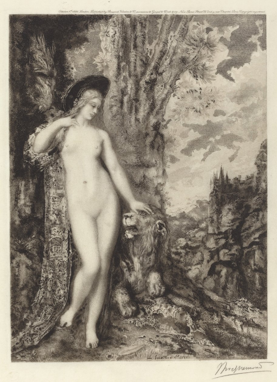 De verliefde leeuw door Félix Bracquemond, after Gustave Moreau