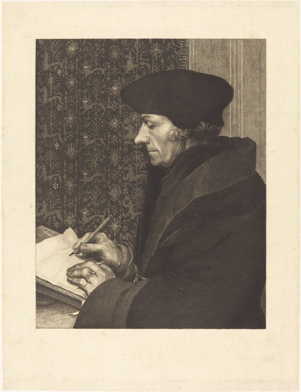 Erasmus door Félix Bracquemond after Hans Holbein the Younger