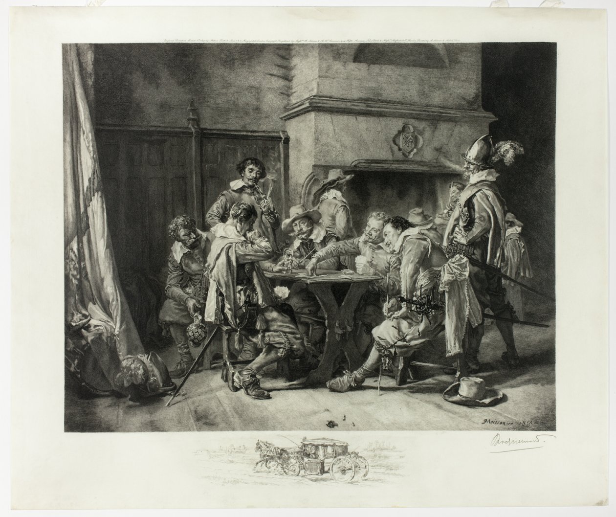 Partie perdue (Soldaten speelkaarten) door Félix Henri Bracquemond