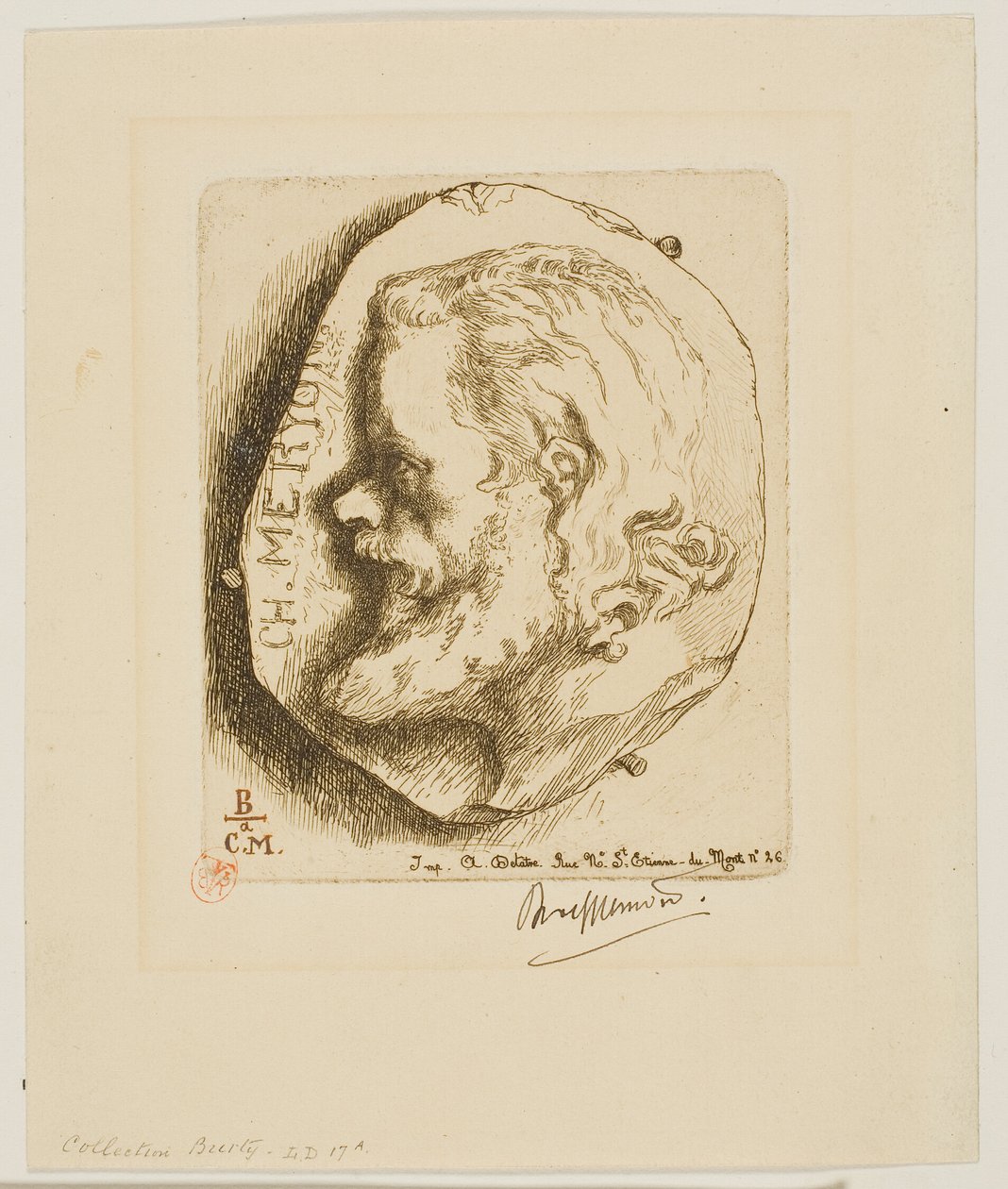 Portret van Meryon in profiel door Félix Henri Bracquemond