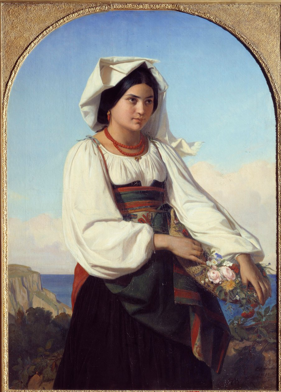 Jong meisje met bloemen door Félix Joseph Barrias