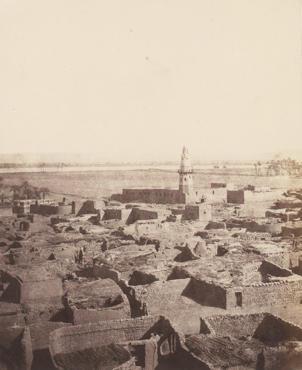 Edfou, algemeen uitzicht op de stad vanaf het centrale platform van de Py..., 1851-52, gedrukt 1853-54 door Félix Teynard
