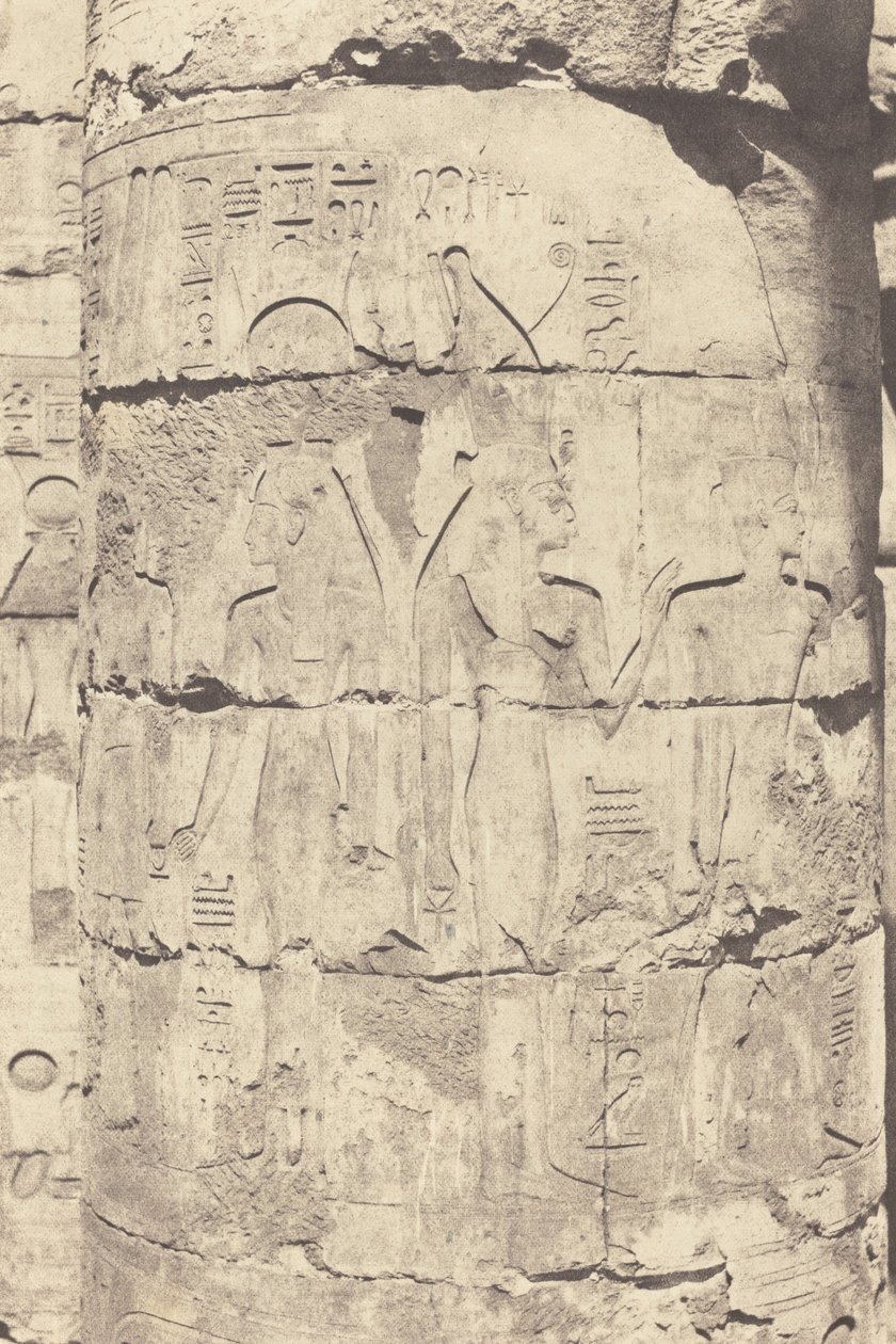 Karnak Thebe, Paleis--Hypostyle zaal--Centrale colonnade--Decoratie van een schacht, 1853 door Félix Teynard
