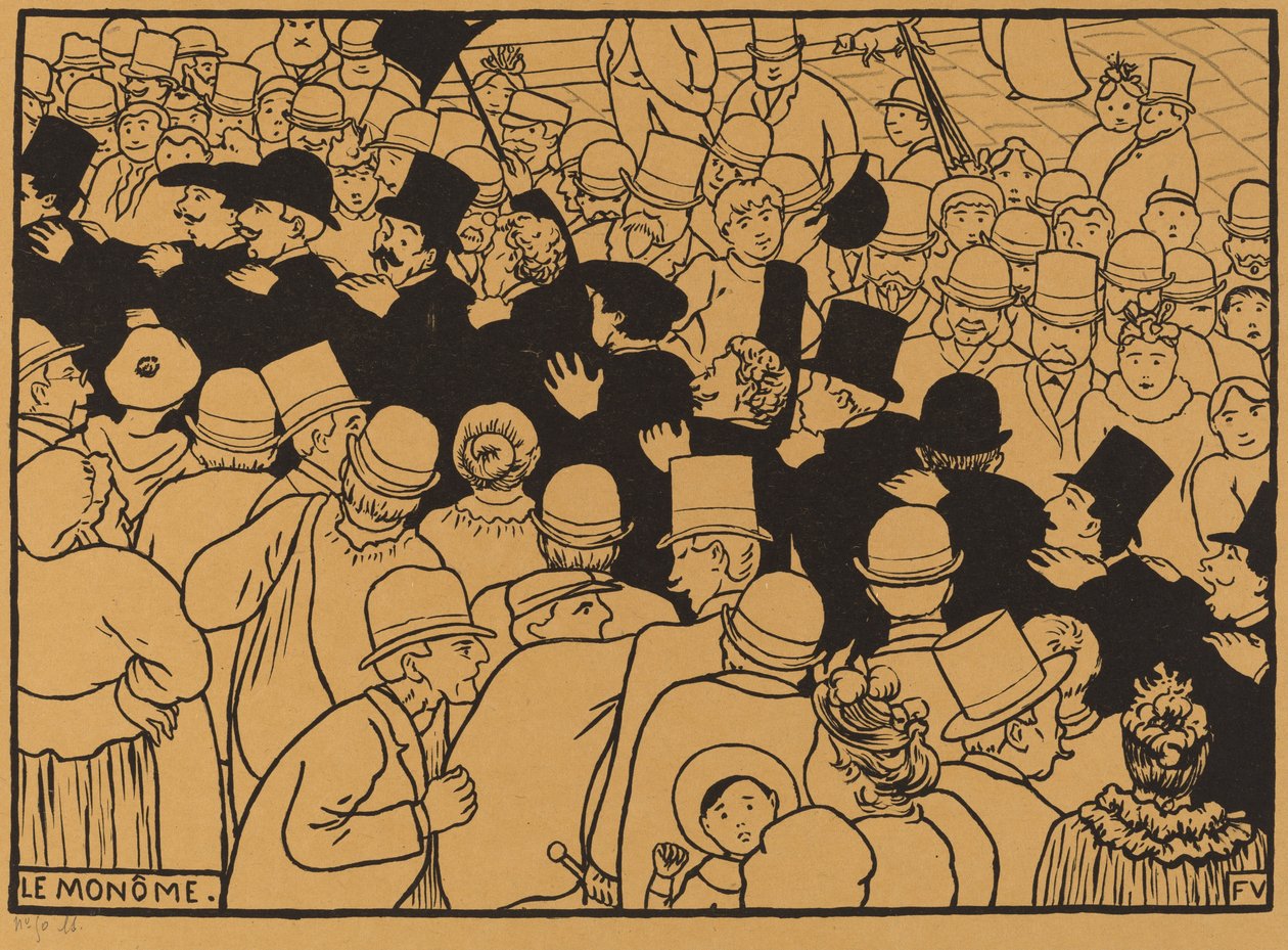 Le Monôme paradeert door de straten in een enkele rij, 1893 door Félix Vallotton