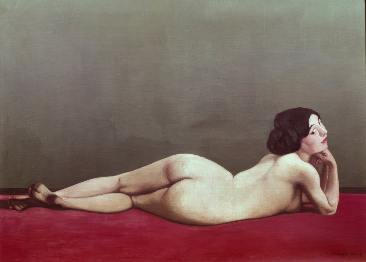 Liggend naakt op een rode loper door Félix Vallotton