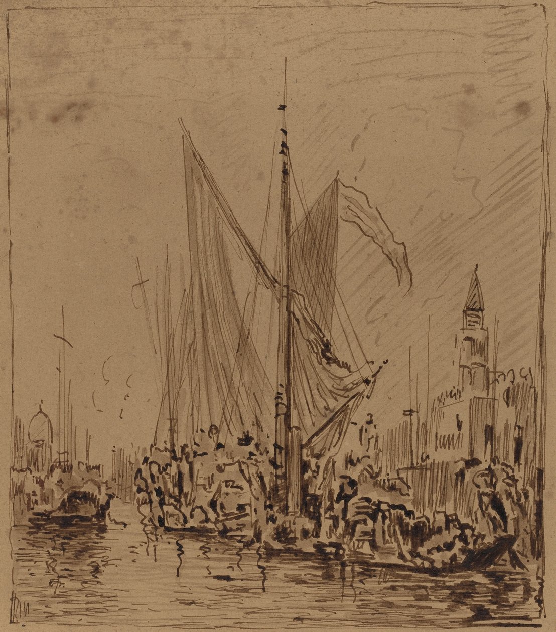 Boten en gondels voor het Piazza San Marco door Félix Ziem