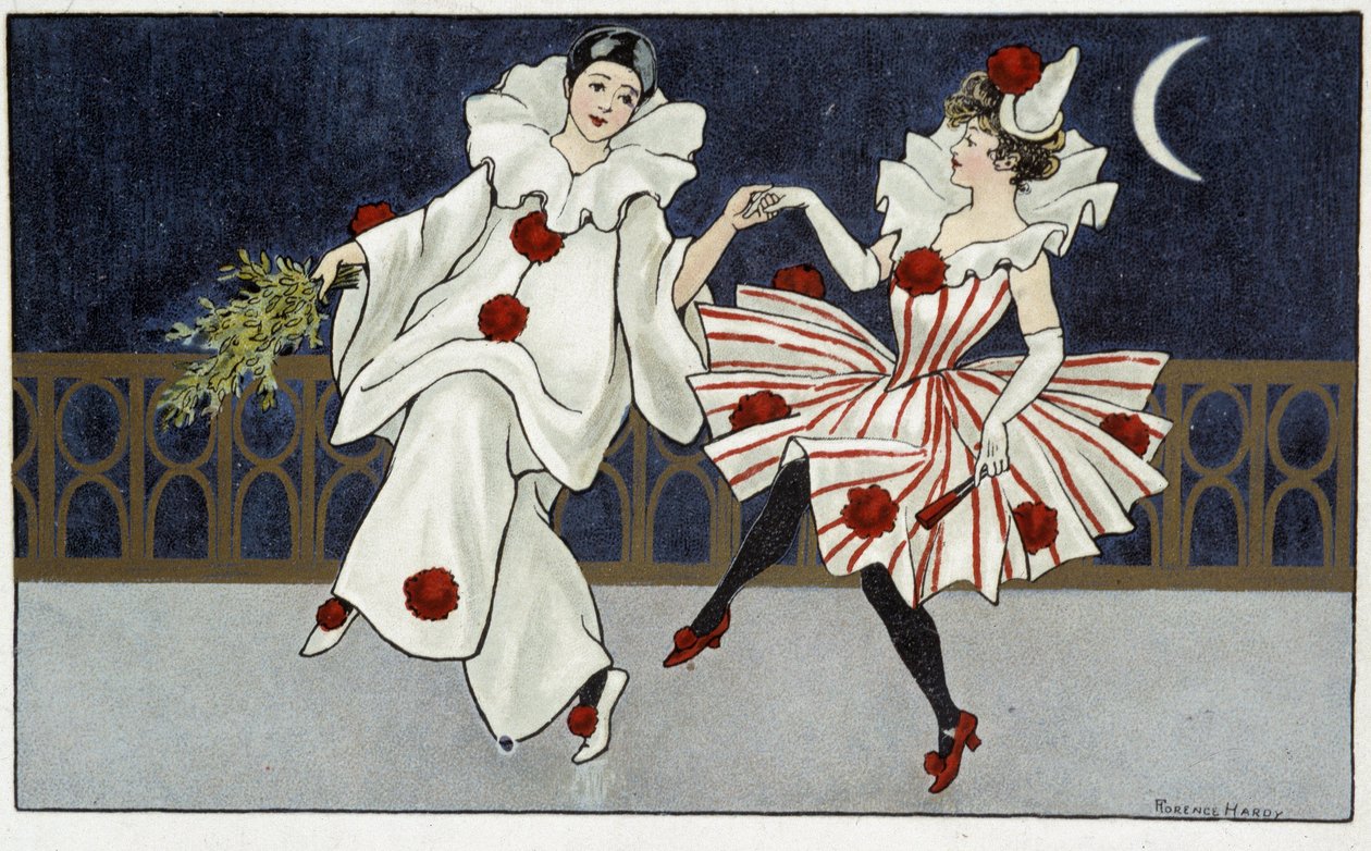 Pierrot en Colombine dansen in het maanlicht door Florence Hardy