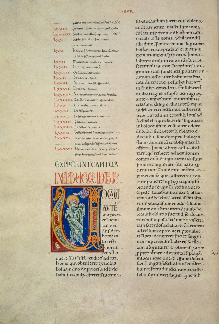 Pagina uit de Bijbel van Corbolino met initiaal die God voorstelt die tot Mozes spreekt (Cod. Conventi Soppressi 630, c. 52v), manuscript door Florentine School