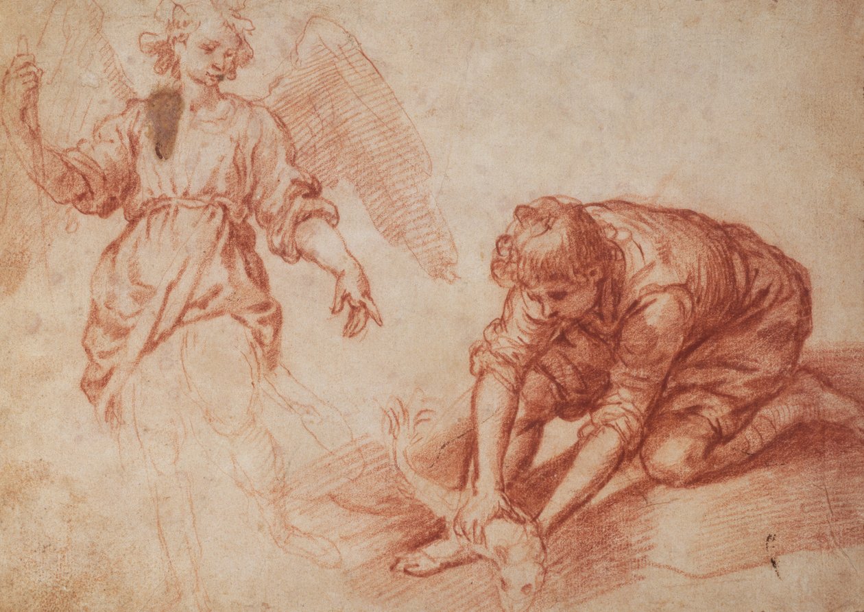 Tobias en de engel (rood krijt) door Florentine School