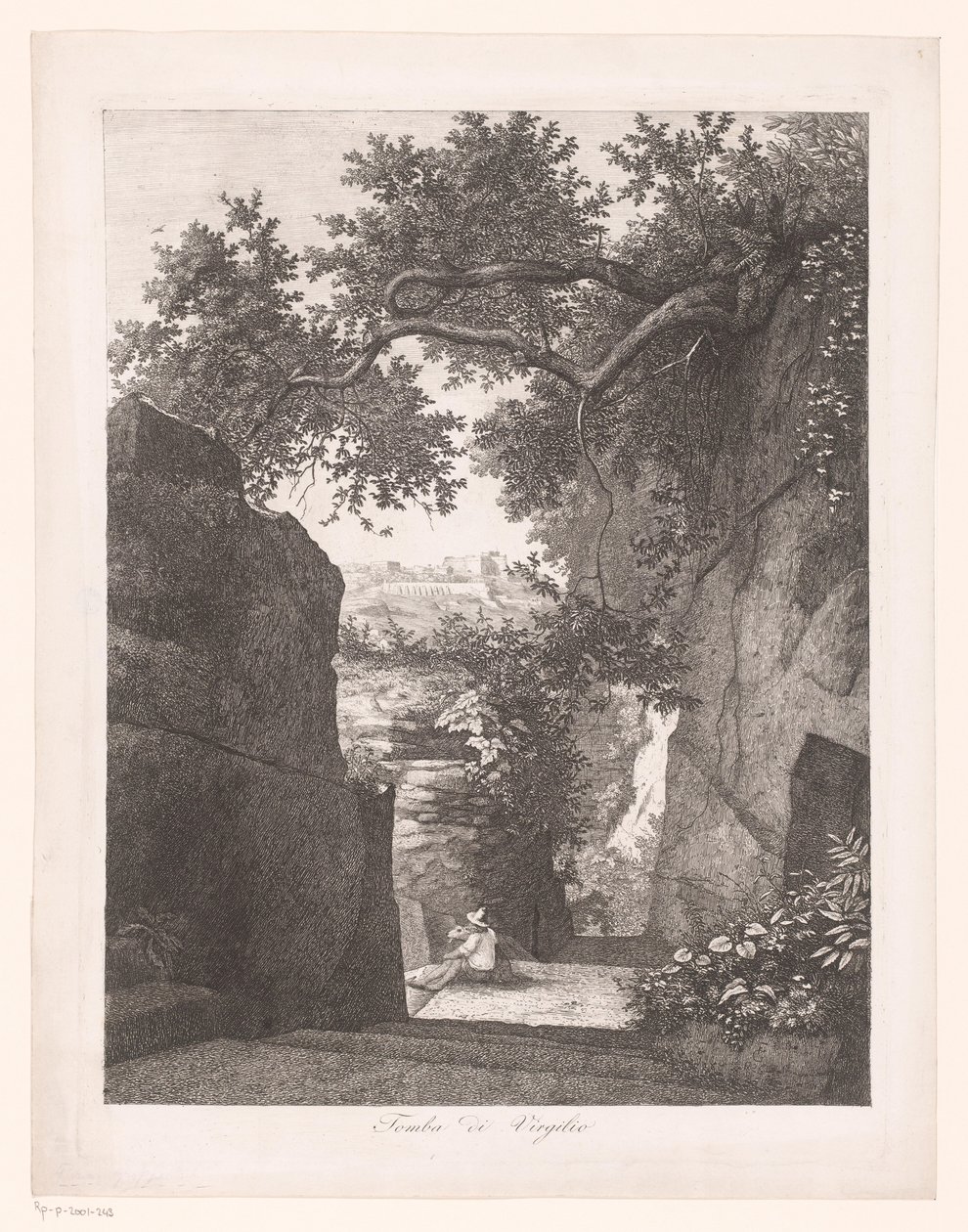 Man met hond, zittend bij het graf van Vergilius Tomba di Virgilio (titel op object) door Florian Grospietsch