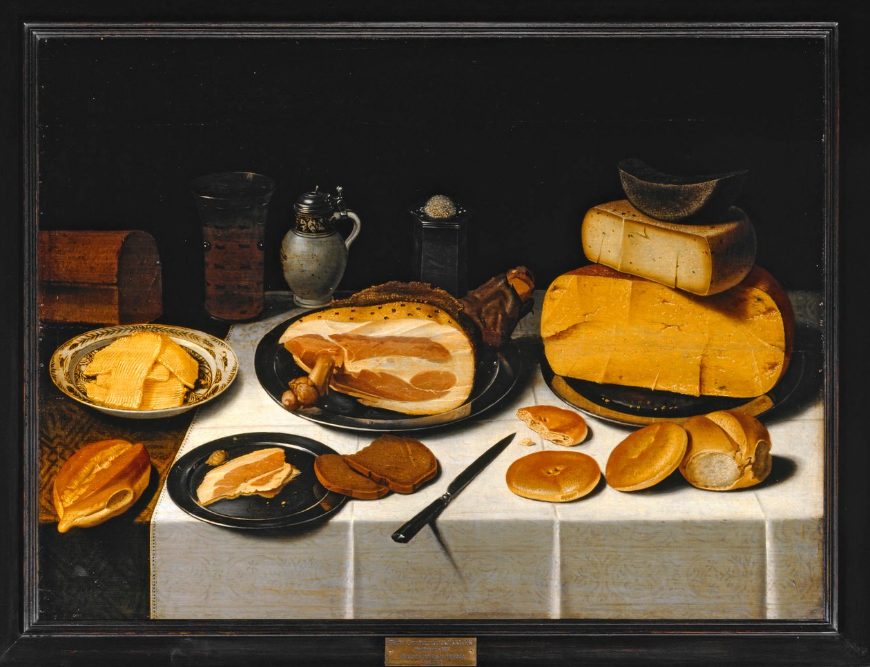 Stilleven met ham ... door Floris van Schooten