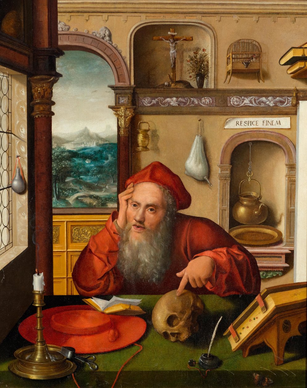 Heilige Hiëronymus in zijn studeerkamer door Follower of Joos van Cleve