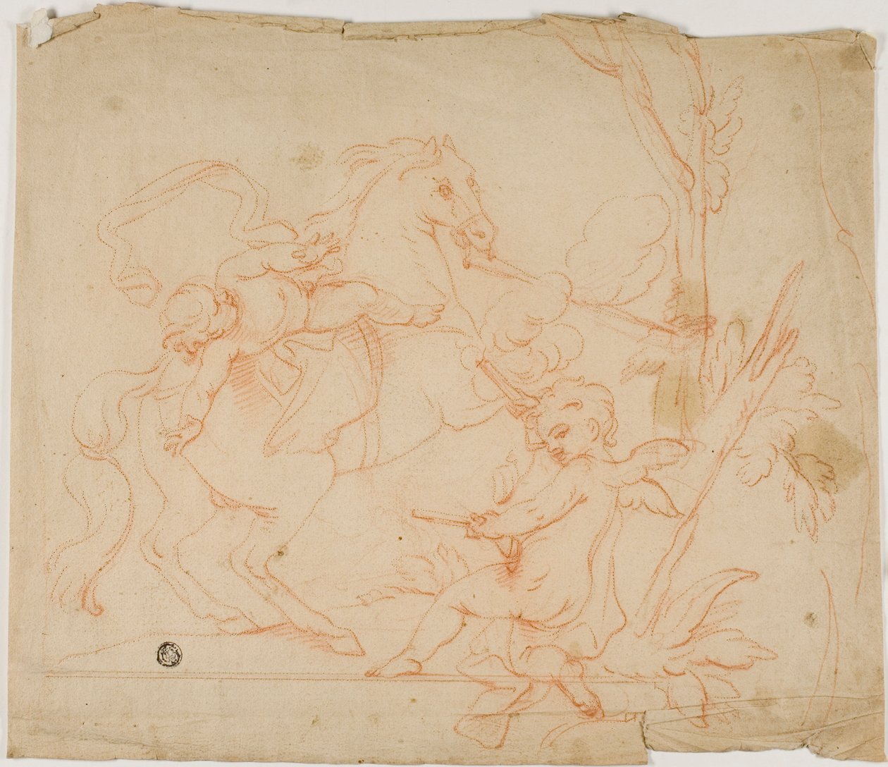 Putto Schiet op Putto te Paard door Follower of Charles Le Brun