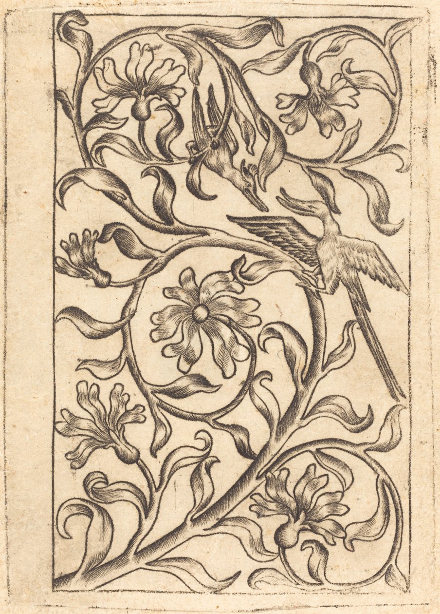 Wijnrank Ornament met Twee Vogels door Follower of Master of the Playing Cards