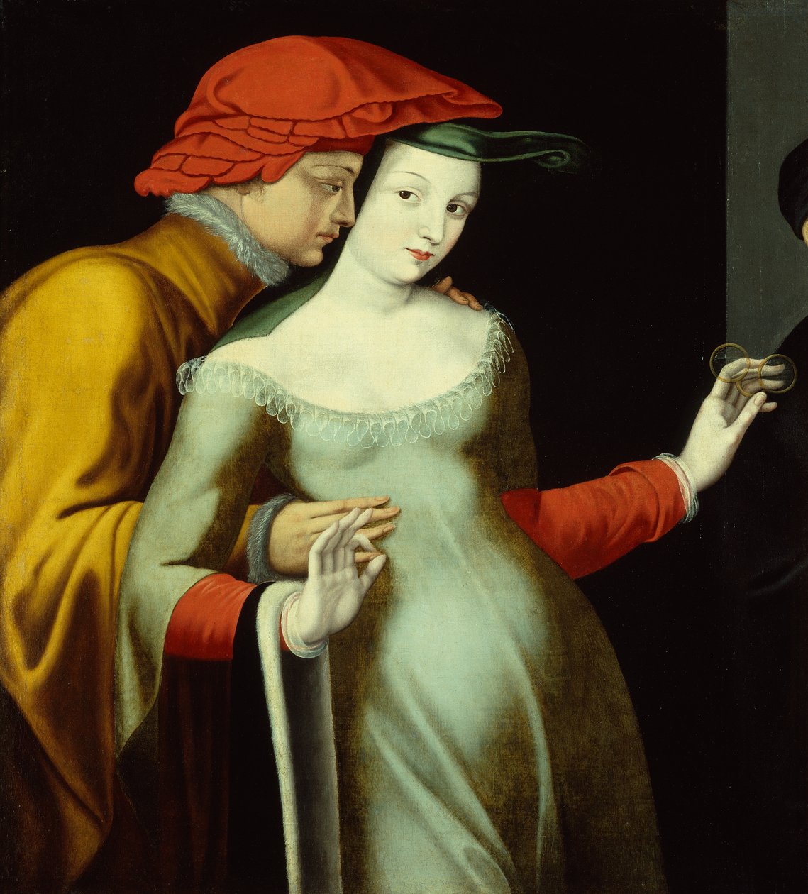 De minnaars, ca.1600 (olieverf op doek) door Fontainebleau School