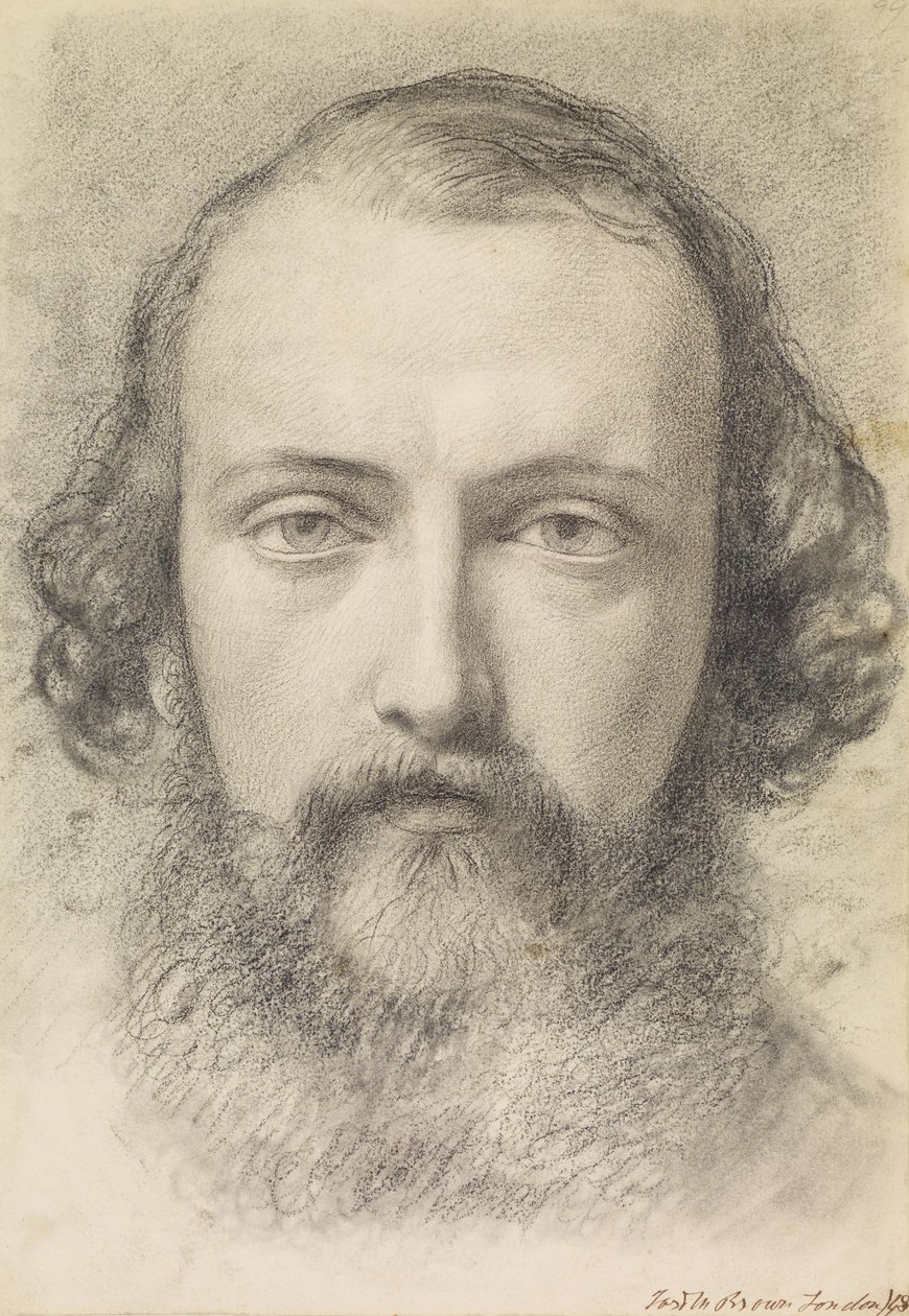 Portret - Hoofdstudie van Daniel Casey (vooraanzicht) door Ford Madox Brown